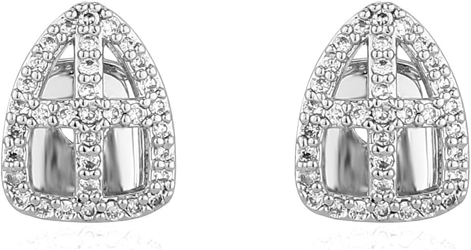 18K Gold Plated Hip Hop Teeth Grillz Single Tooth Caps Iced Out CZ Diamond Grillz Top or Bottom Teeth Grills for Your Teeth Grillz Set for Men Women