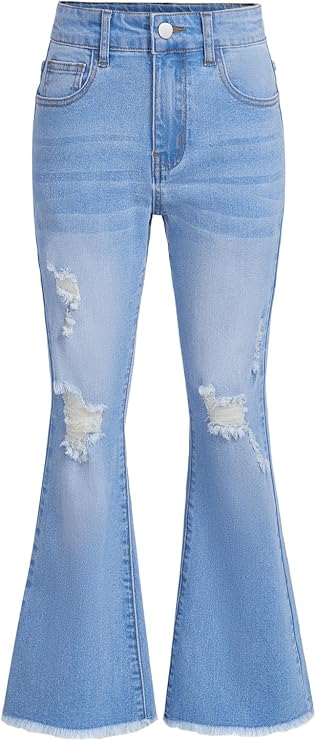 Milumia Girl's Ripped Flare Bell Bottom Jeans High Waist Denim Pants 6-16Y | Cute,Streetwear,Y2K, Going Out,Teen Girl Jeans with Pocket
