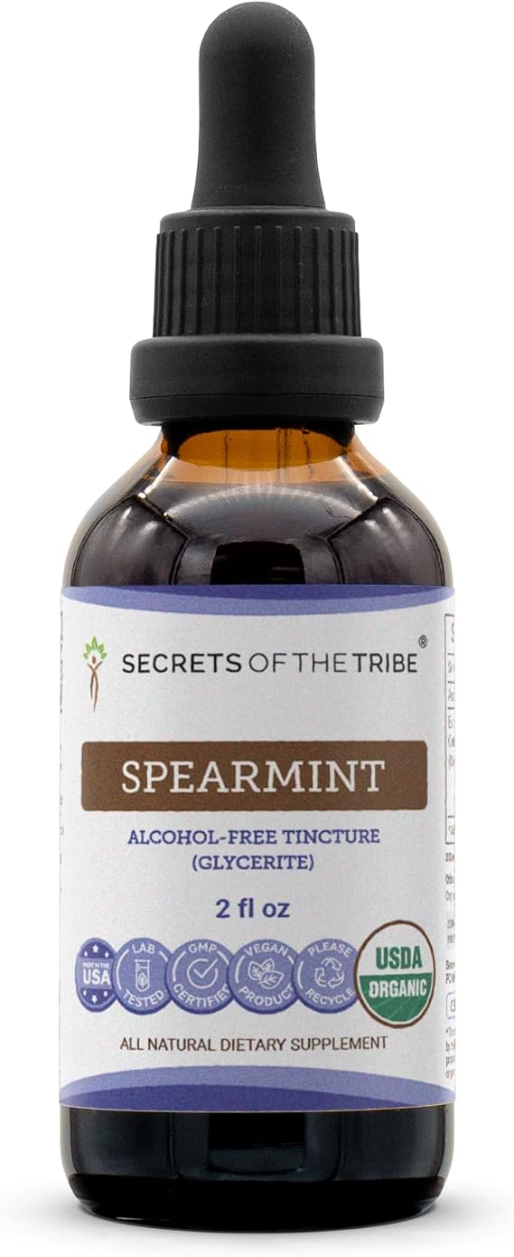 Secrets of the Tribe Spearmint USDA Organic | Alcohol-Free Extract, High-Potency Herbal Drops | Made from 100% Certified Organic Spearmint (Mentha spicata) Dried Leaf (2 oz)