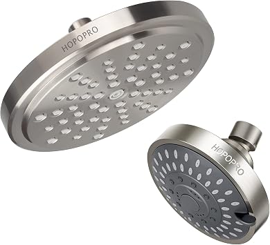 HOPOPRO 5-Setting High Pressure Fixed Shower Head & Upgraded 7 Inch High Pressure Fixed Shower Head