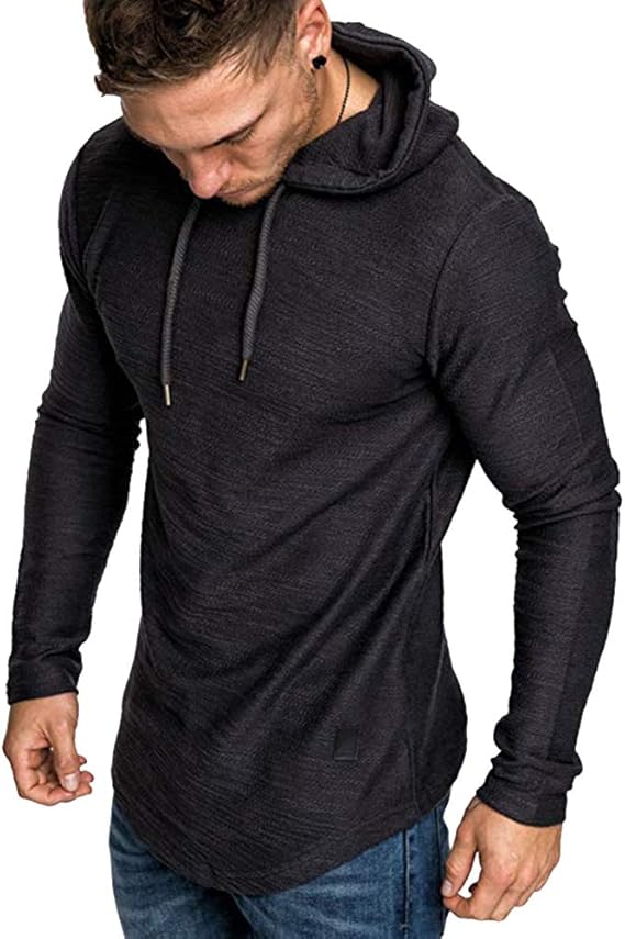 Lexiart Mens Cotton Hoodies Pullover Sport Muscle Workout Shirts | Lightweight,Solid Color,Regular Fit,Curved Hem,Thermal,Breathable,Quick Dry,Gym,Stretch Fabric
