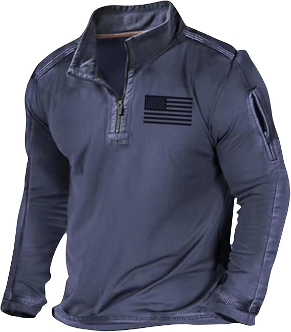 Sweatshirts For Men Flag Print Shirt Vintage Aztec Sweaters Stand-up Collar Zip Shirt Long Sleeve Pullover