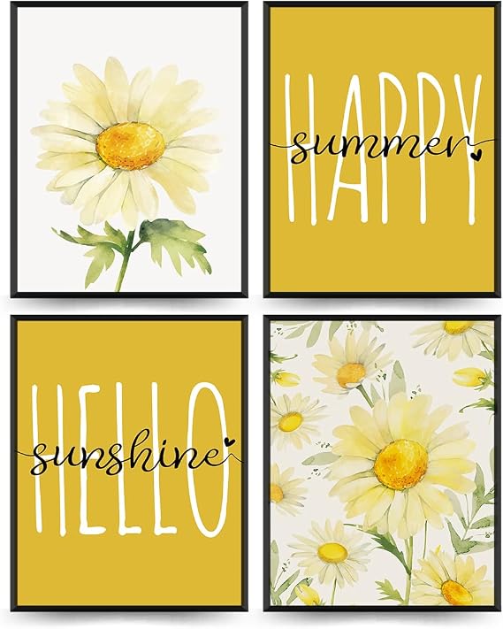 PLKMN Summer Yellow Daisy Decor Set of 4, Daisy Wall Decor
