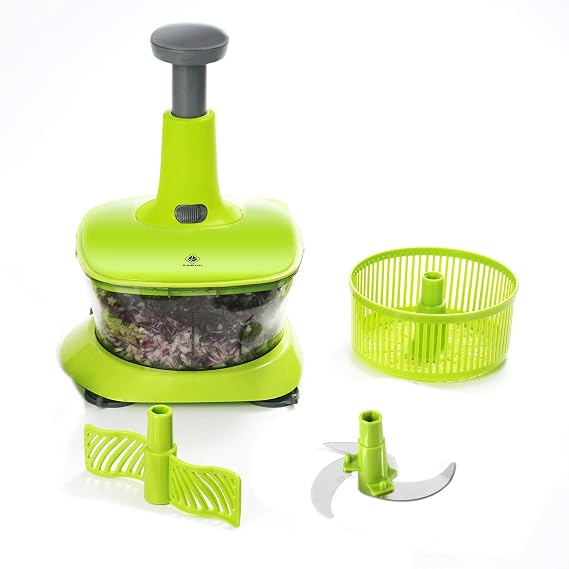 3 in 1 Hand Vegetable Food Chopper with Kitchen Processor for Chopping Blending Salad Spinning Drying-7.2 Cup/1.7L
