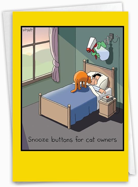 NobleWorks 1 Funny Birthday Card Cat Snooze Button C6396BDG