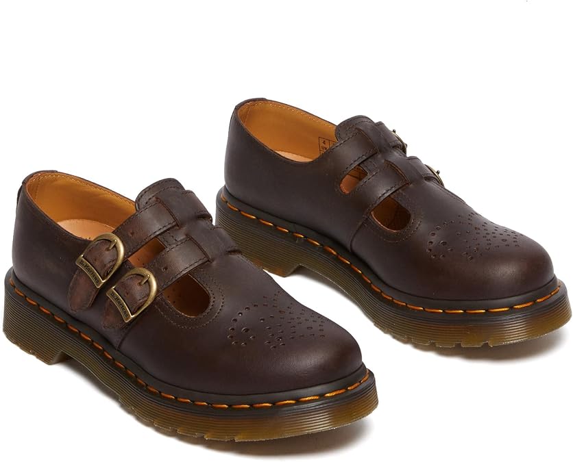 Dr. Martens 8065 Mary Jane - Shoes for Women - Virginia Leather Upper - Double Straps - Horseshoe Buckles Dark Brown UK 5 (US Women's 7) M
