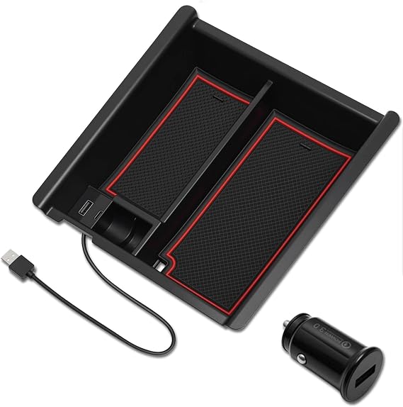 Center Console Organizer with USB Port for Toyota Tacoma Accessories 2023 2022 2021 2020 2019 2018 2017 2016,3rd Gen TRD Offroad Upgrades Mods Interior Para Organizador Coin Insert Tray Truck Box