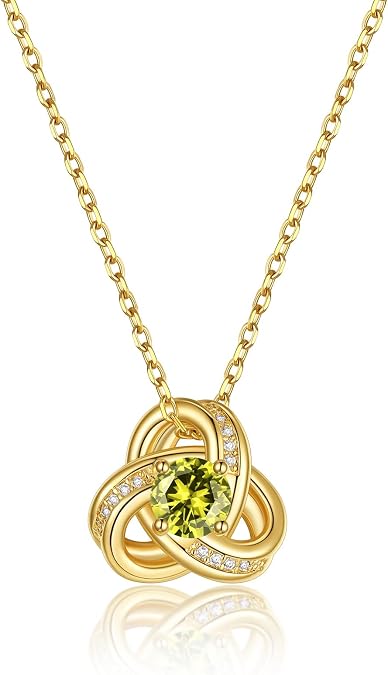 KeyStyle Love Knot Birthstone Necklace for Women, Gold Infinity Crystal Charm Birthstone Anniversary Jewelry for Her, Birthday Necklaces for Mother Wife Grandma BFF (with Gift Box)