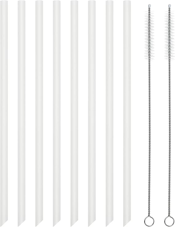 Reusable Silicone Drinking Straws, 8 Pcs Long Straight Flexible Clear Straws with 2 Cleaning Brushes for 20 oz Rtic/Ozark/Stanley Tumblers, BPA free, no Rubber Taste