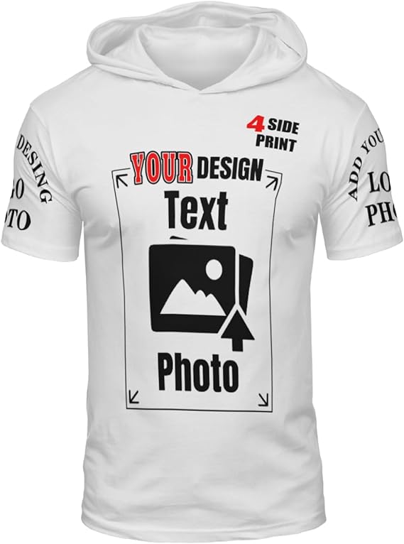 Custom Hoodies for Men Personalized Short Sleeve Shirts with Picture Name Logo Customized Short Sleeve Hooded T Shirts