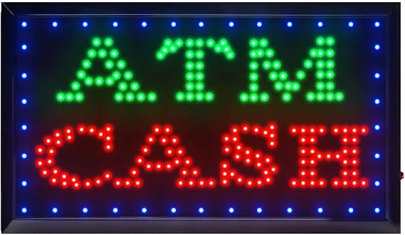 LED ATM Sign for Business Display- 21" Lx 13"W(Square "ATM/CASH") | Animated Motion Advertisement Board with Switch Flashing & Steady Mode Blue&Green&Red