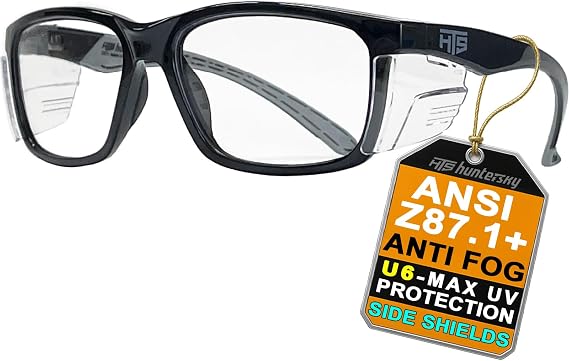 HTS HUNTERSKY E60 Anti-Fog Safety Glasses with Side Shields ANSI Z87 Eye Protection for Men Women Lab Chemistry Goggles DIY