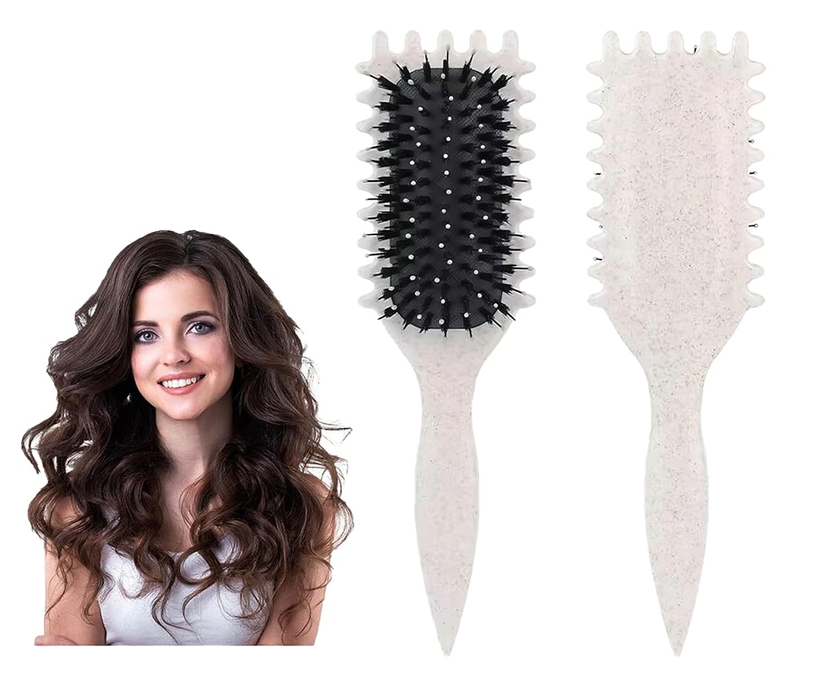 Curl Defining Brush for Curly Hair - Reduce Pulling, Hair Shaping Tool for Women and Men Off White