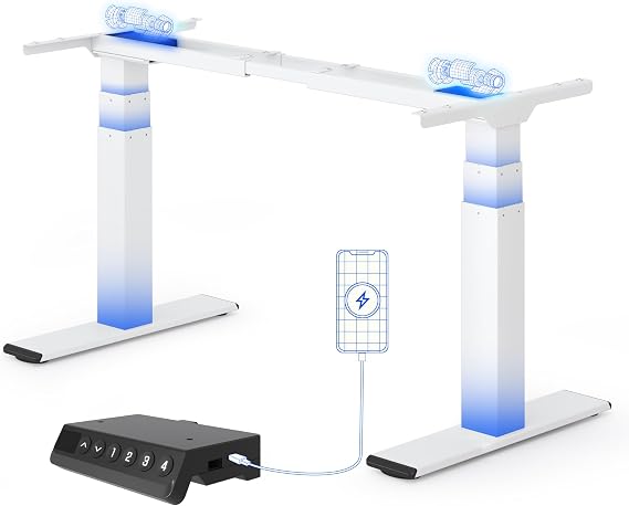 FLEXISPOT ValtreX Standing Desk Frame, 200KG Heavy Duty, Dual Motor 3-Stage Electric Height Adjustable Desk Frame, Touchscreen Controller & Integrated USB/USB-C for Home Office, White