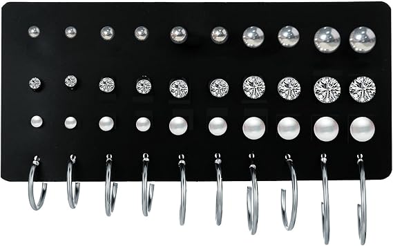 Silver Earrings Stud For Women Girls Men, 6 Pairs Small Sleeper Cartilage Studs Cubic Zirconia Stud Crystal Diamond Earrings Set Jewellery For Multiple Piercing Women Girls Mens