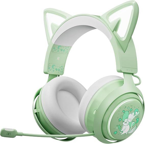EASARS Cat Ear Headphones, Gaming Headset (Wireless, Green)