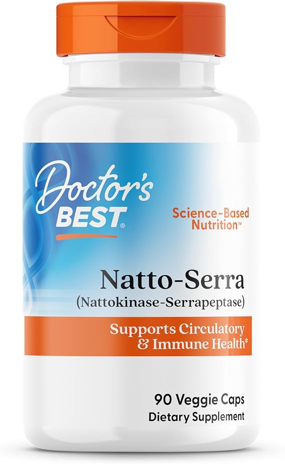 Doctor's Best Natto Serra for Men & Women - Nattokinase and Serrapeptase Enzyme Supplement, Caps for Circulatory & Immune Health Support, Optimal Digestive Absorption, Non GMO, Vegan - 90 Veg Capsules
