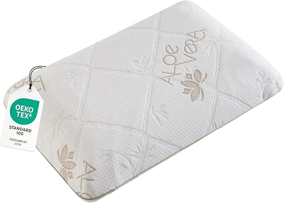 Memory Foam Pillow for Sleeping 70 x 40 x 12 cm, Aloe Vera Extract Cushion Cover, Viscoelastic Pillow, Ergonomic Neck Support Pillow, Back, Stomach, Side Sleepers, White