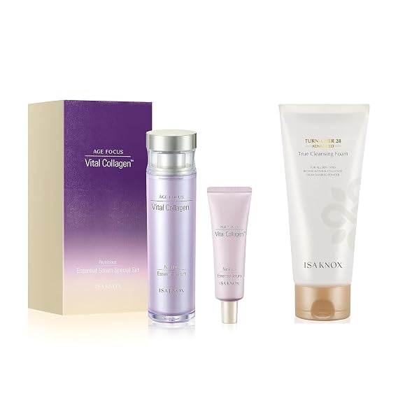 Isa Knox True Foaming Facial Cleanser (6.1fl oz) & AGE FOCUS VITAL COLLAGEN Essential Serum (2.4fl oz) - Korean Skin Care