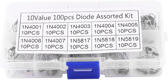 Yosoo Health Gear Electronic Diode Assortment Kit, 100 Pieces Rectifier Diodes, 10 Values 1N4001-1N4007 1N5817-1N5819, with Storage Box for Electronics Professionals