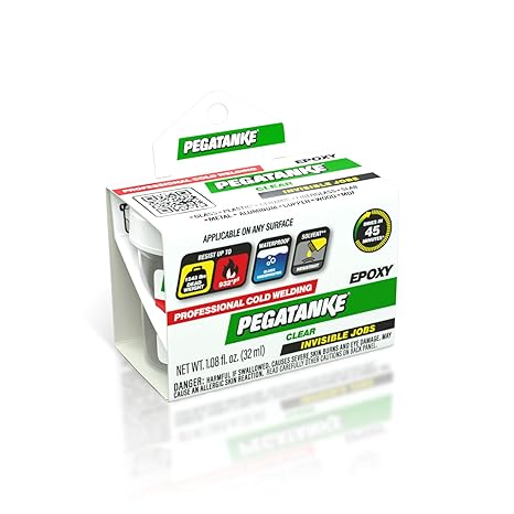PEGATANKE - Transparent 2 Part Epoxy Resin | Professional Cold Weld Adhesive | High Strength Metal Glue for Fuel Tanks | General Repair & Plastic | High Temperature Epoxy for Welding Bonds (1.08 oz)