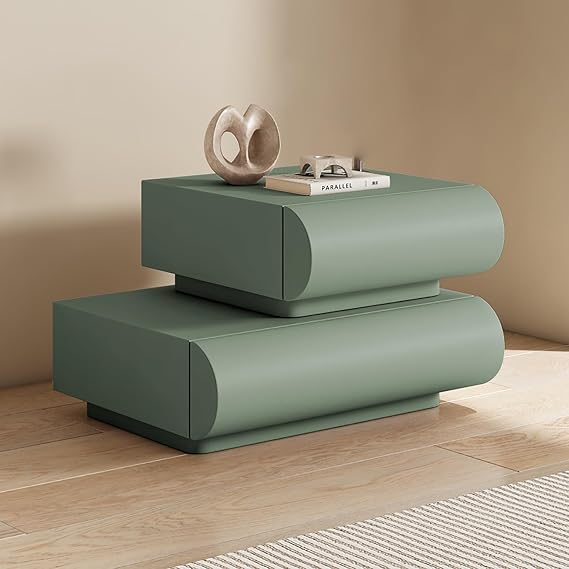 Stylish Modern Bedside Table, Round Bedside Table, Solid Wood Bedside Tables, Bedside End Table with 2 Storage Drawers (Color : Green)