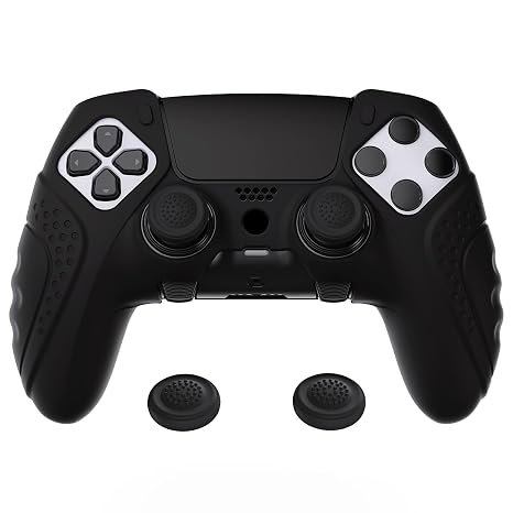 PlayVital Guardian Edition Anti-Slip Ergonomic Silicone Cover Case for ps5 Edge Controller, Soft Rubber Protector Skin for ps5 Edge Wireless Controller with Thumb Grip Caps - Black