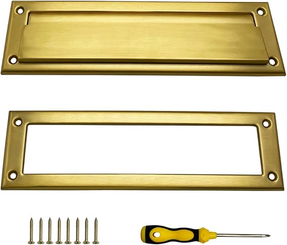 Solid Brushed Brass Mail Slot with Interior Frame Set for Front Door