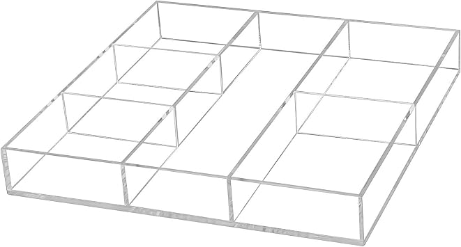 YestBuy Acrylic Drawer Organizer, Gadget Tray Organizer, Clear Desk Drawer Holder With Adjustable Dividers, for Office Desk Supplies and Accessories or makeup storage 12 x 12