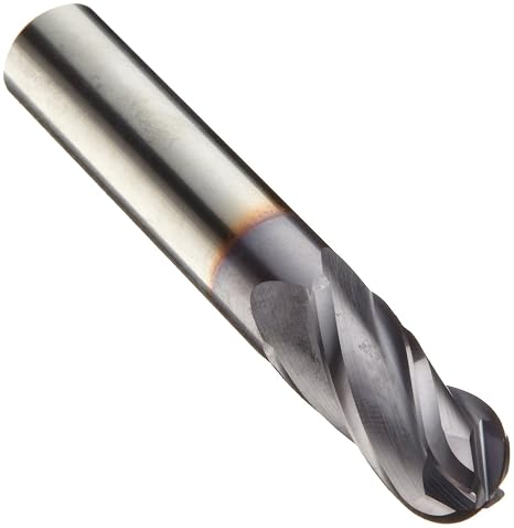 N46456 Carbide Ball Nose End Mill, Metric, AlTiN Finish, Roughing and Finishing Cut, 30 Degree Helix, 4 Flutes, 39mm Overall Length, 1.5mm Cutting Diameter, 3.000mm Shank Diameter