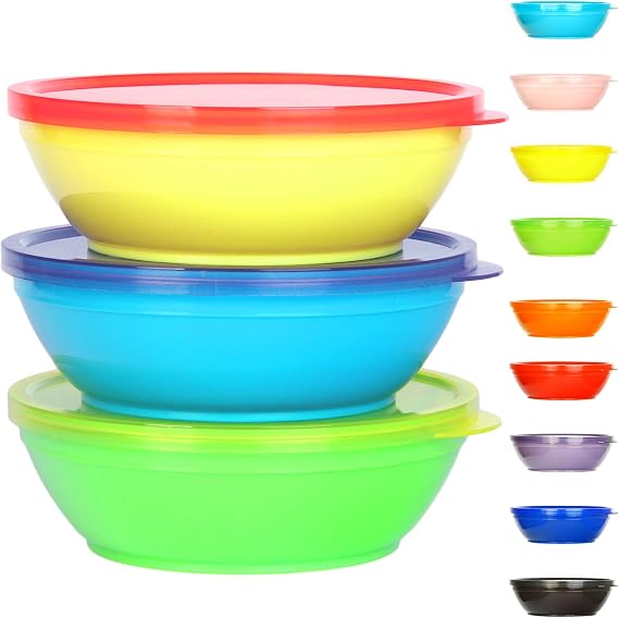 Youngever 18 Sets 8 ounce Kids Bowls with Lids (18 Bowls + 18 Lids), Small Food Storage Containers, Toddler Bowls with Lids, Set of 18 in 9 Assorted Colors