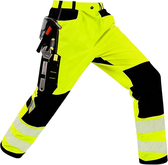 Men's High Visibility Work Pants Reflective Safety Pants Waterproof Stretchy Ripstop Cargo Pants Outdoor
