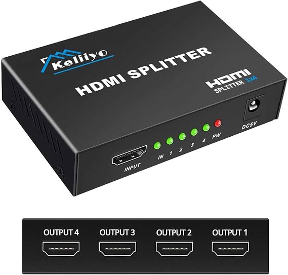 4K HDMI Splitter 1 in 4 Out (Mirror Only) HDMI 1.4 4K@30Hz, Powered HDMI Distributor, Duplicate Screens for Multiple Monitors, Xbox, PS5/PS4, TV