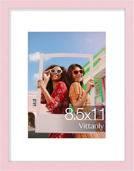 Vittanly 8.5 by 11 Picture Frame, Matted for 6x8 Photos, Pale Pink