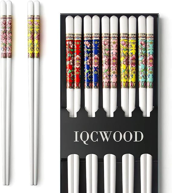 Chopsticks, 5 Pairs Chopsticks Reusable, Bone China, Dishwasher Safe, 9 1/2 Inches Chop Sticks Gift Set