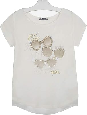 Tween Girls 8-18 Ivory Split Back Embellished Graphic Fashion TeeShirt