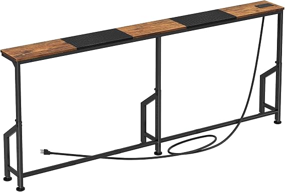 Kitstorack 76.9" Narrow Console Table with Power Outlet for Living Room | Height Adjustment: 24.3"-32.5", 2 AC + USB + USB-C ports, 5.9" wide fits tight spaces, anti-tip screws included