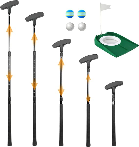 Adjustable Golf Putter, Two-Way Kids Putter for Right & Left Handed, Mini Golf Set for Youth & Junior - 1 Kids Golf Club with 4 Golf Balls & Cup with Flag, Golf Putters for Men for Golfer