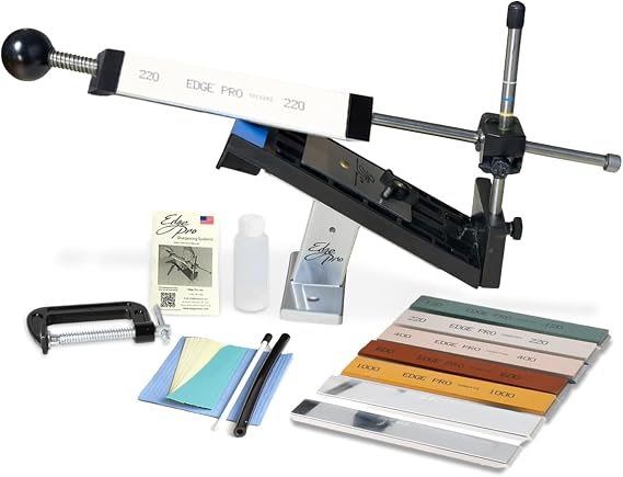 EDGE Pro 4 Plus Professional Knife Sharpening System Kit Adjustable Angles, Waterstones, Polishing Tapes & Ceramic Hone Professional Guided Sharpener with Mounting Options Made in USA