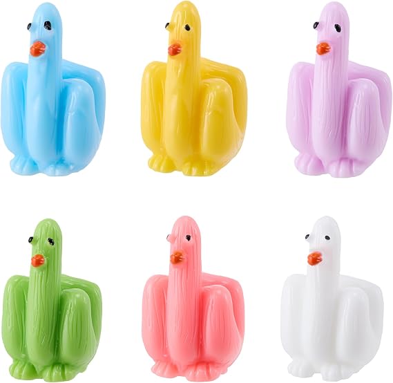 Middle Finger Duck, 6 Pcs Colorful Tiny Resin Mini Ducks for Micro Garden, Dollhouse and Landscape Accessories