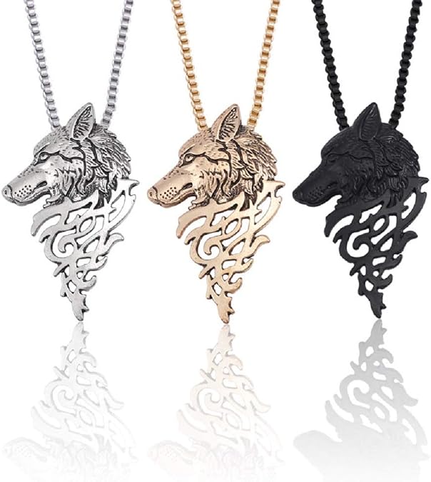Wolf Necklace for Men, Retro Wolf Arrowhead Necklace, Norse Viking Wolf Head Pendant Necklace with 25.6 Chain, Vintage Wolf Totem Amulet Necklace, Punk Animal Wolf Jewelry Gift