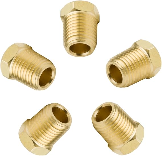 Hex Plug, 1/4" NPT Male, Solid Brass Pipe Fitting, Pack of 5