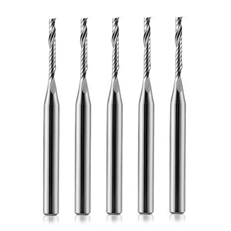 1/8 inch Shank,Single Flute (O Flute) Up Cut Spiral Router Bits End Mill Cutter, 1.5mm Cutting Diameter, 12mm Cutting Length,38mm OVL for Acrylic PVC MDF Plastic,5 PCS(3.175x1.5x12x38mm)