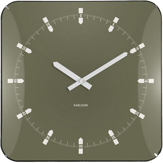 Karlsson Sucinto Dome Square Wall Clock Modern Minimalist Square Clock with Rounded Corners & Glass Dome Silent Sweep Movement - 35 x 35 cm (Green)