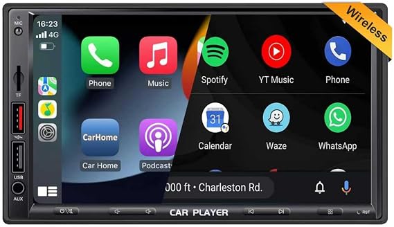 7 inches Double DIN Car Stereo in Dash with Wireless CarPlay & Android Auto,Car Media Player with Super Charge,2 USB Interface,HD Display,Bluetooth 5.0,Backup Camera (TH006)