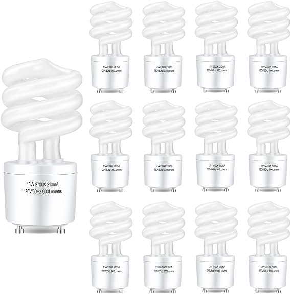 Winkcao CFL Light Bulbs GU24 Base T3 Spiral 13W 2700K Warm White (12-Pack)