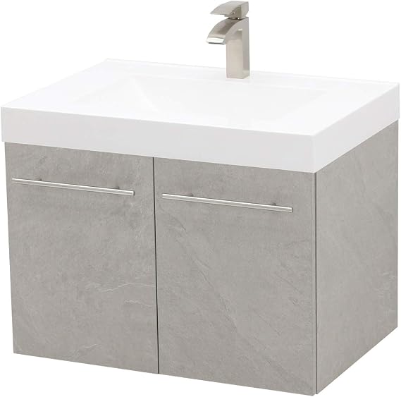 Wall Mount Floating Bathroom Vanity Sink Set. Light Slate Grey Vanity, White Integrated Sink Countertop - 23.25"