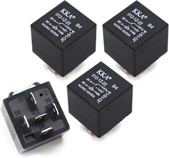 4 PCS Automotive Starting Relay, 12V 40A Five-pin Backless Flame Retardant Housing Waterproof Connection Conversion DC Relay, Sensitive Contact System Component Accessories, for Cars (Black)