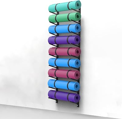 Yoga Mat Holder 9 Layer Yoga MatExercise Mats Holder Wall Mount, Gym Hanging Foam RollerYoga Mat Storage Rack Metal Display Shelf, for School Studio