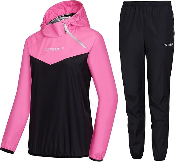 HOTSUIT Sauna Suit Women Weight Loss Boxing Gym Sweat Suits Workout Jacket, Rose Red, 5XL
